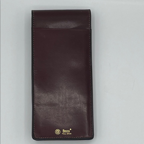 Bosca Brown Full Grain Leather Glasses Case with Gold Accent - Picture 3 of 5